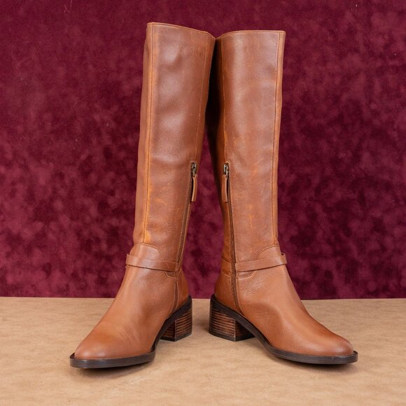 Linea Paolo Women Kamile Brown Leather Buckle Knee Riding Fashion Boots sz 7.5 - Picture 2 of 10